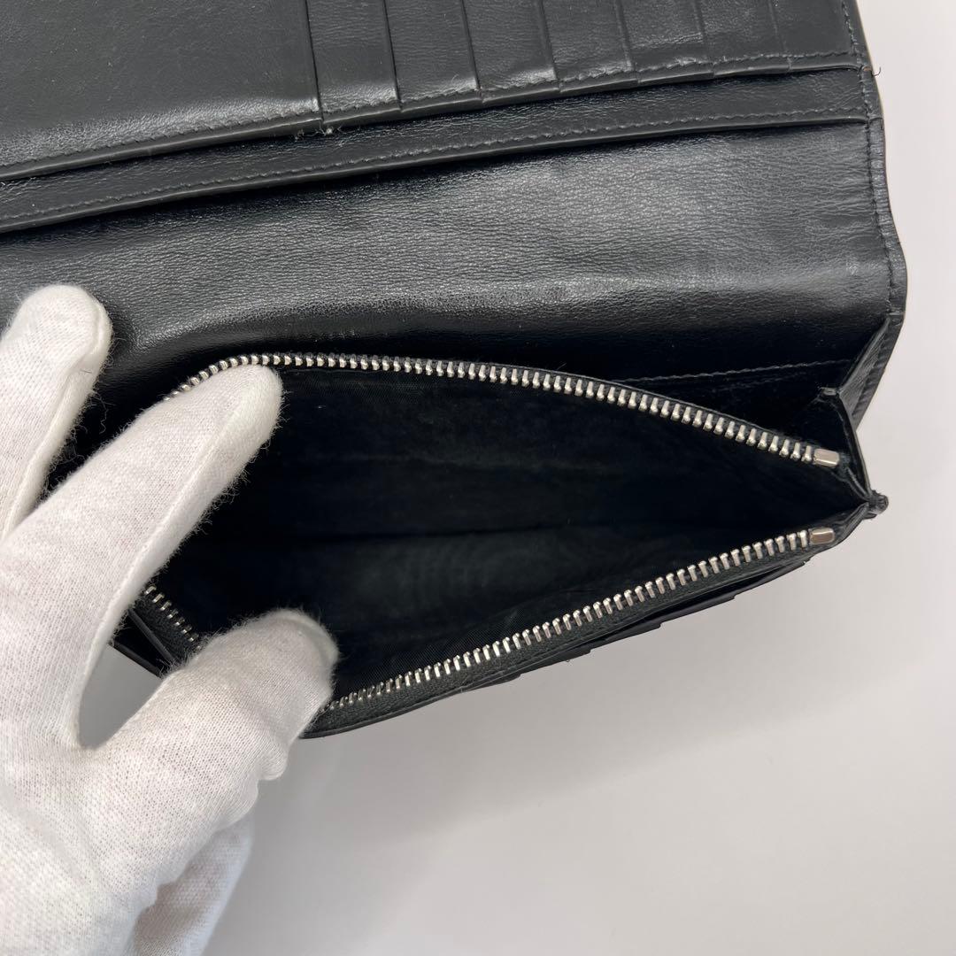 saint laurent 長財布　ブラック　クロコ　プレート　型押し　エンボス