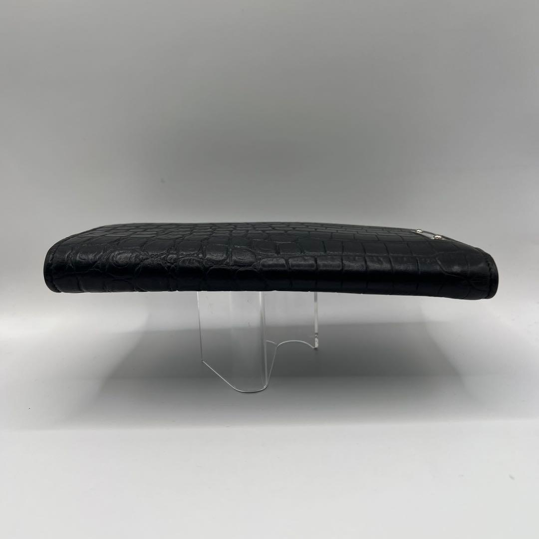 saint laurent 長財布　ブラック　クロコ　プレート　型押し　エンボス