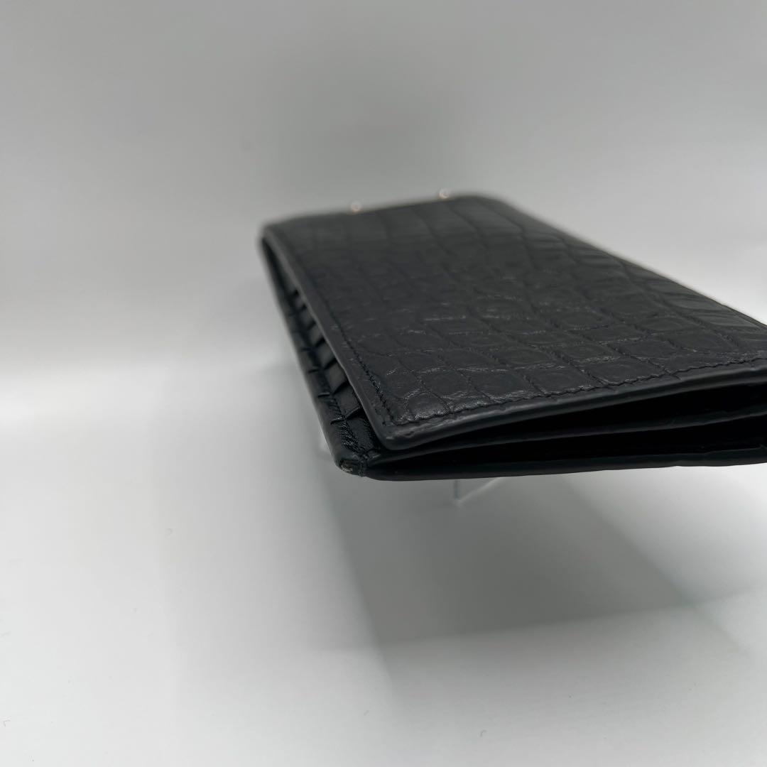 saint laurent 長財布　ブラック　クロコ　プレート　型押し　エンボス