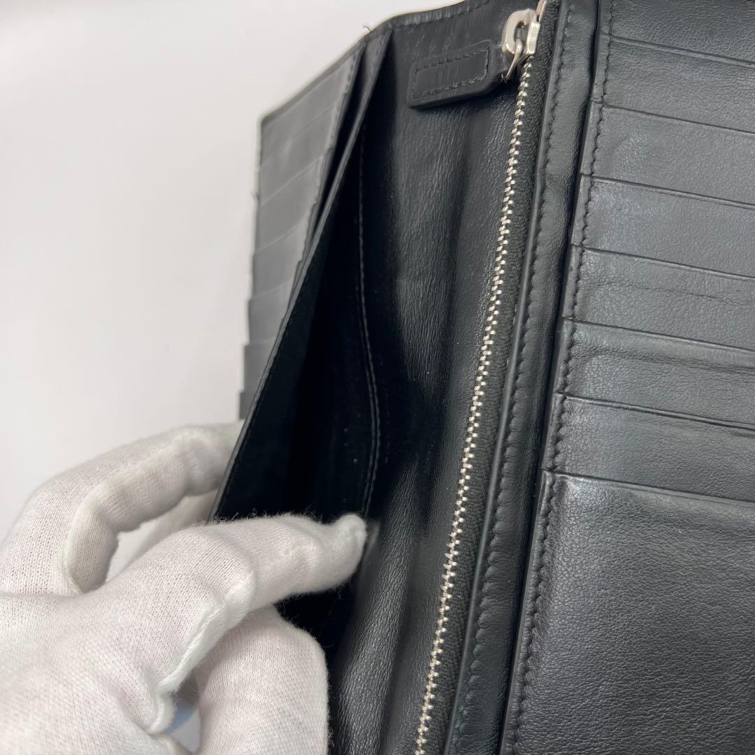 saint laurent 長財布　ブラック　クロコ　プレート　型押し　エンボス