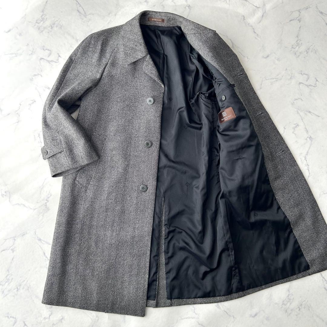 美品✨　 カシミヤ混✨　ジバンシー　ステンカラーコート　ヘリンボーン　ロゴボタン