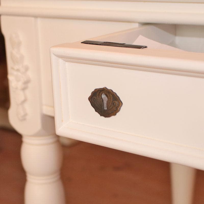 鍵付きデスク 幅80cm クラシカル 机 白家具 お洒落 256-178