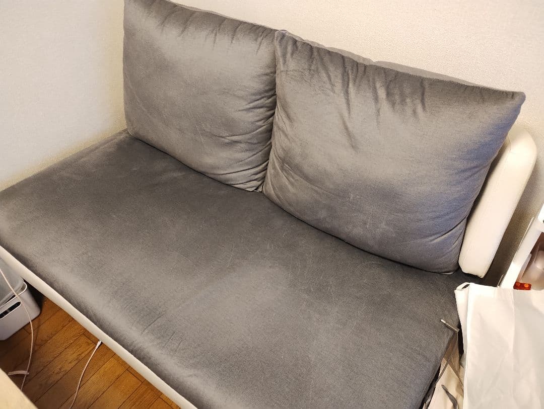 グレー フリース素材 クッションソファ。引き取り限定　長崎市より