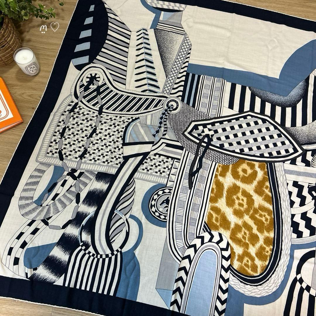 HERMESエルメス　カレ140　ジェアン　空想の鞍　カシシル　ストール　マリン