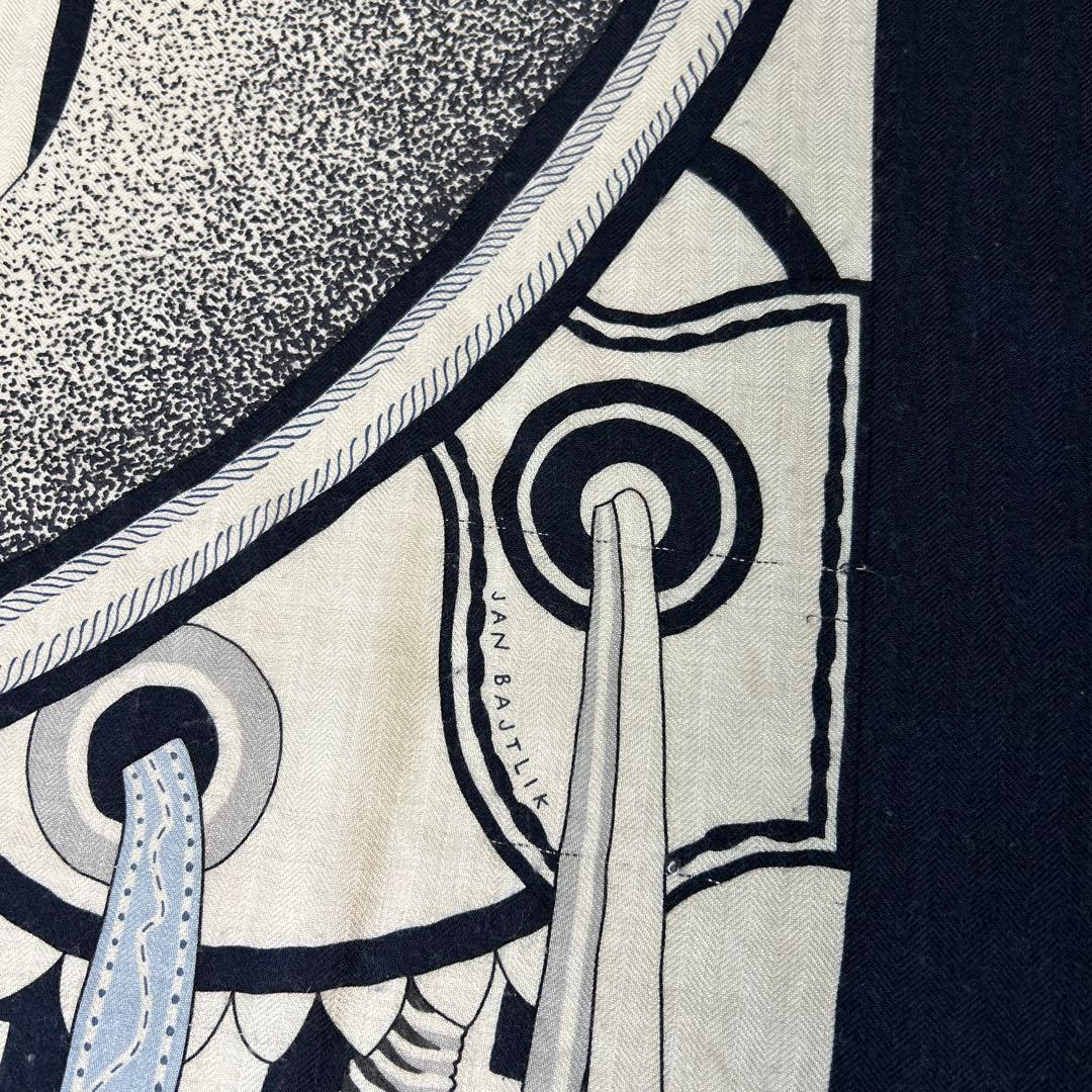 HERMESエルメス　カレ140　ジェアン　空想の鞍　カシシル　ストール　マリン