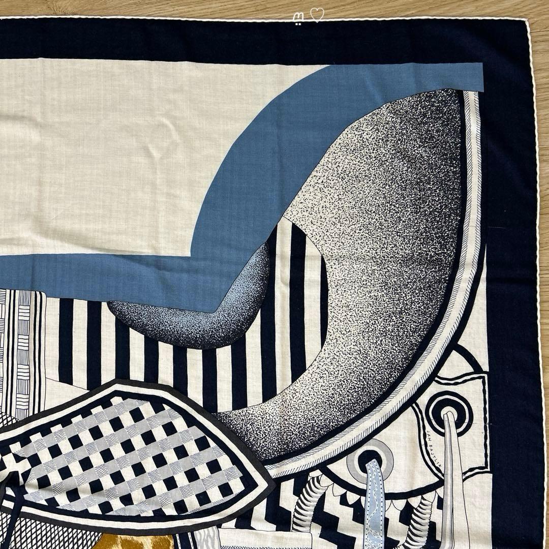 HERMESエルメス　カレ140　ジェアン　空想の鞍　カシシル　ストール　マリン