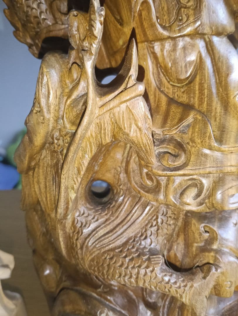 ☆【掘り出し物】☆龍上如意観音と小さな菩薩、ともに木彫り