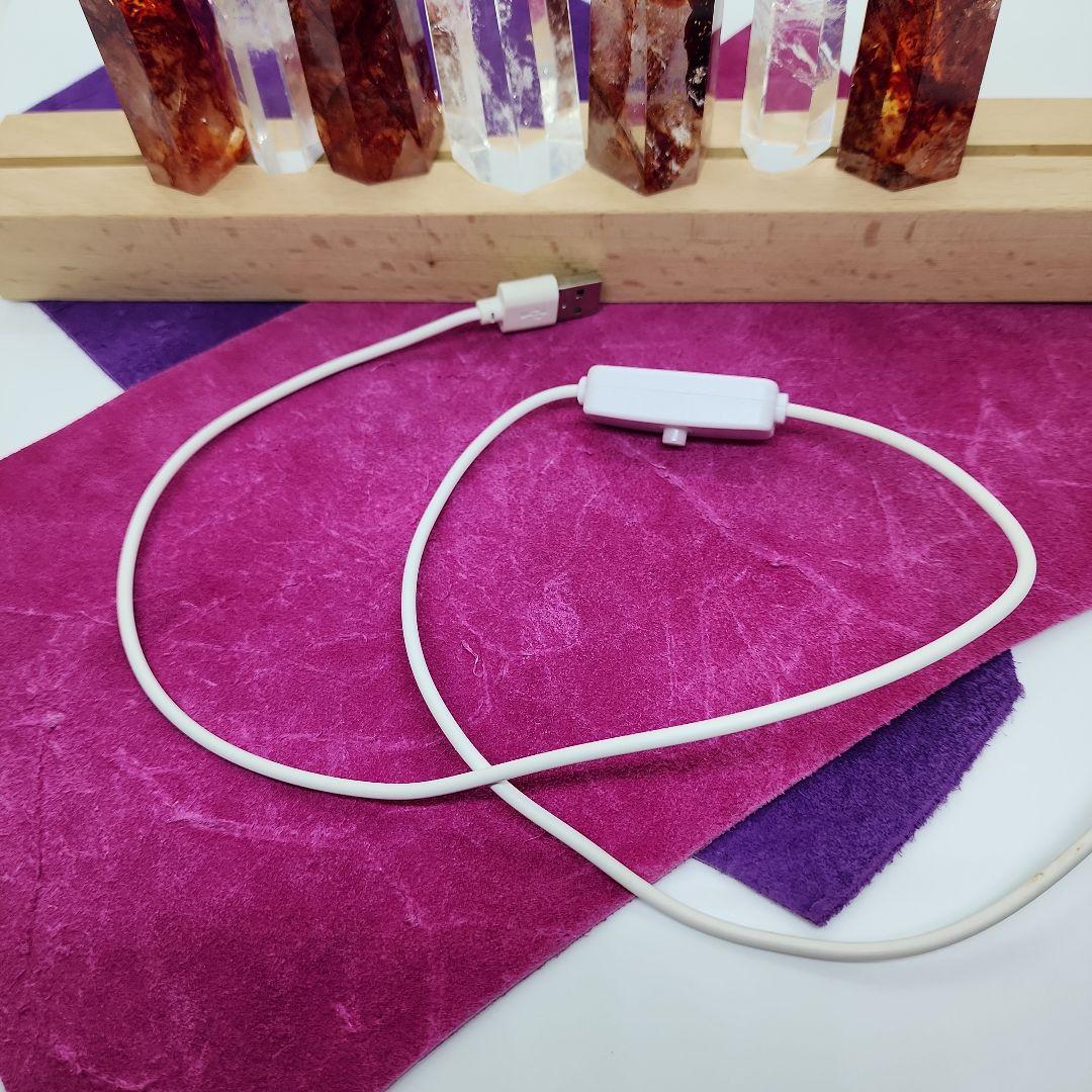 【天然石】ファイヤークォーツ＆水晶 ポイント7本セット LEDライト台座付き