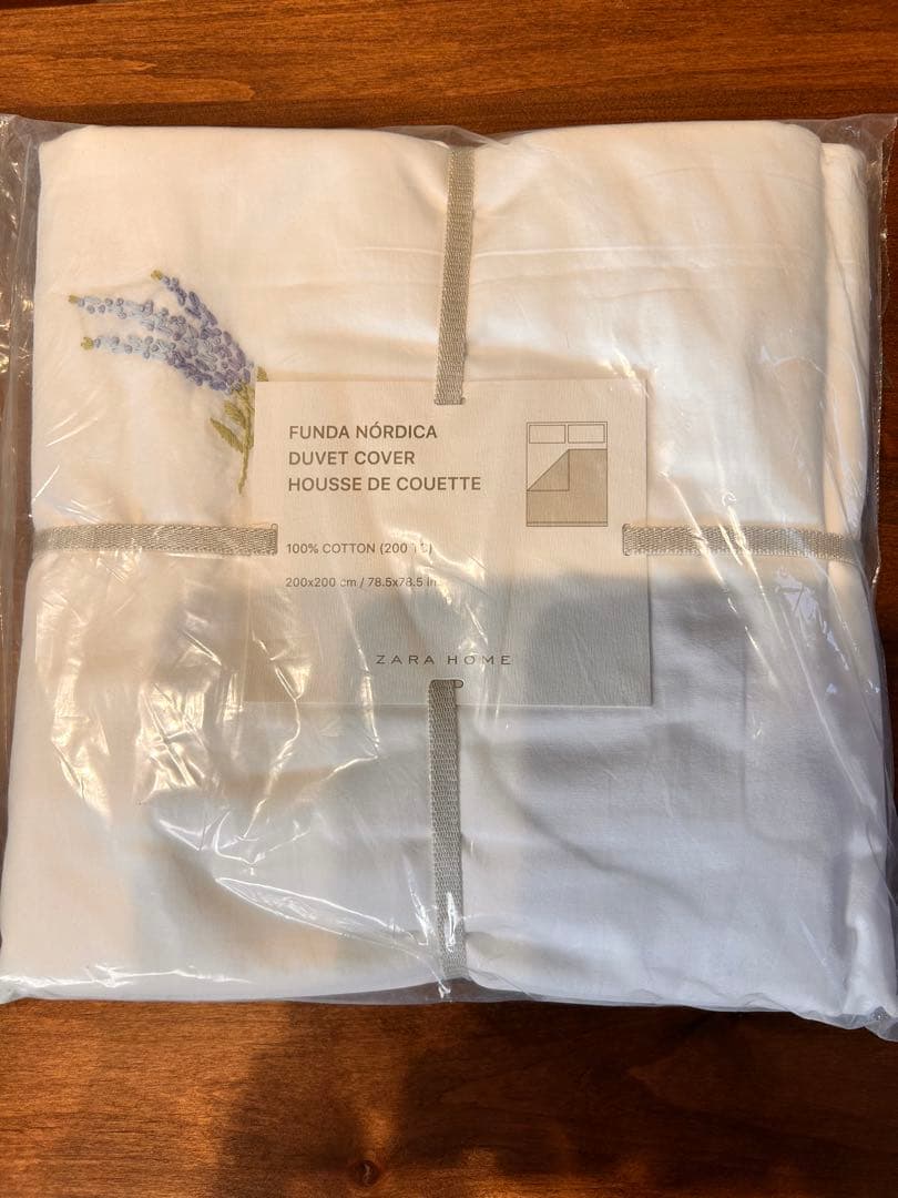 ZARA  ラベンダー刺繍 掛け布団カバー 200x200cm