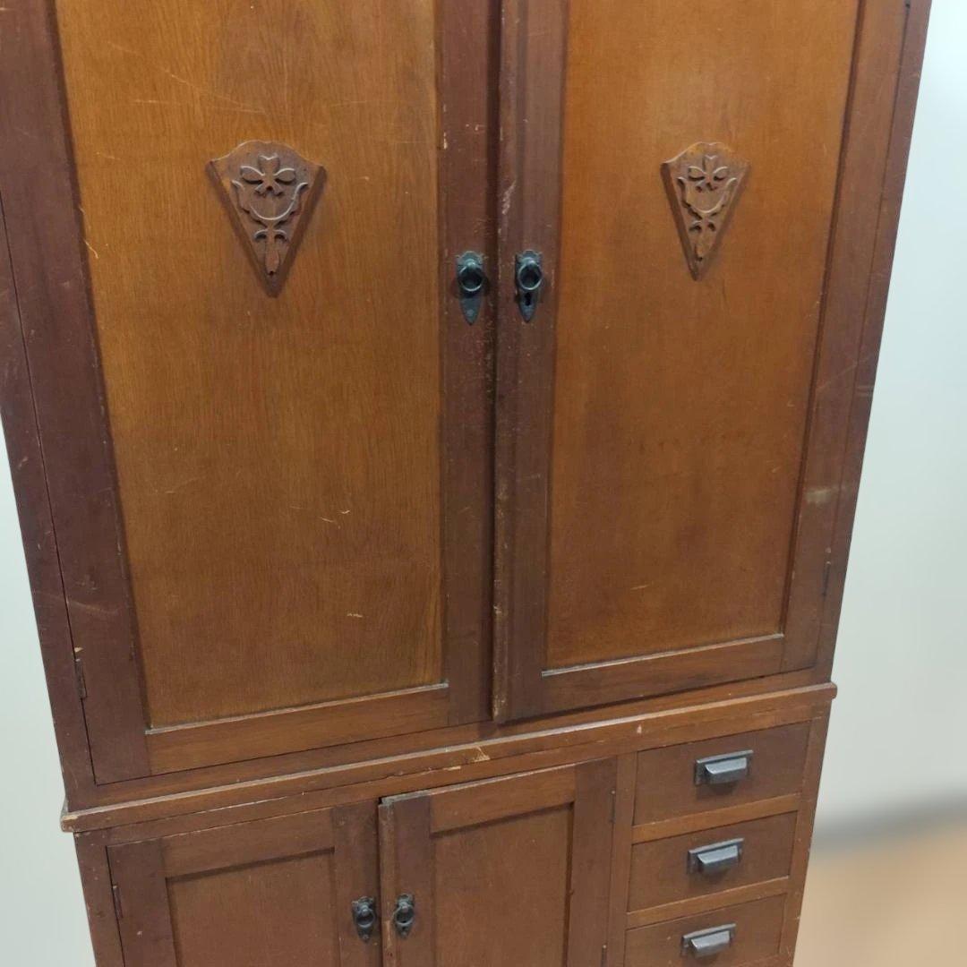 昭和レトロ 木製 木戸食器棚 アンティーク 飾り棚 カップボード キャビネット