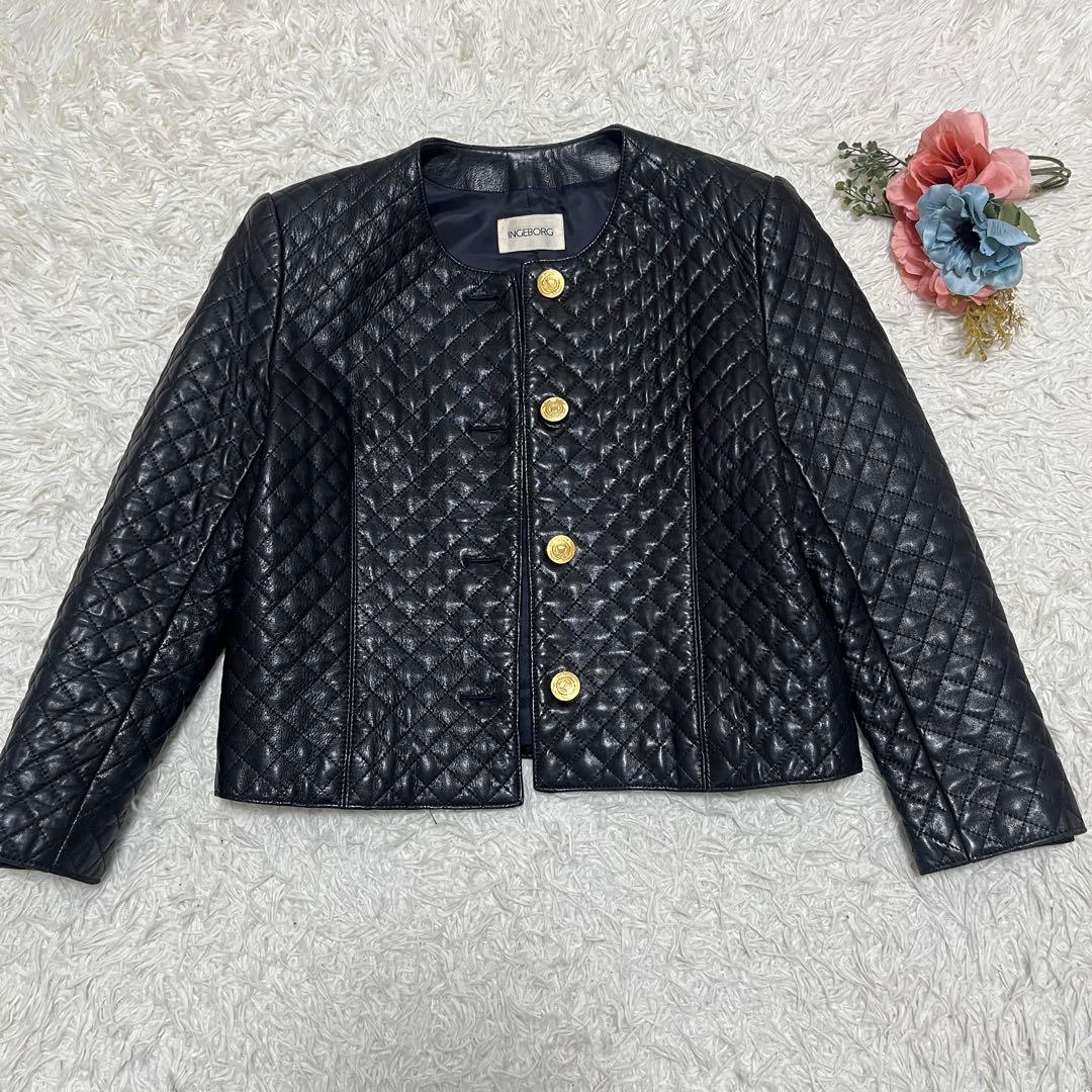 美品✨INGEBORG インゲボルグ 羊革 キルティング ジャケット 金ボタン