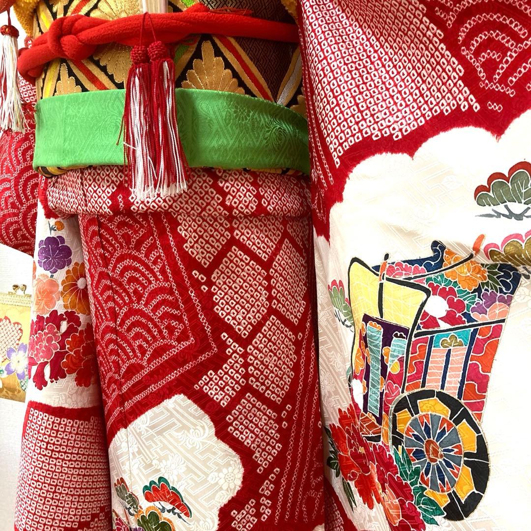 七五三　正絹　絞り　着物セット　7歳