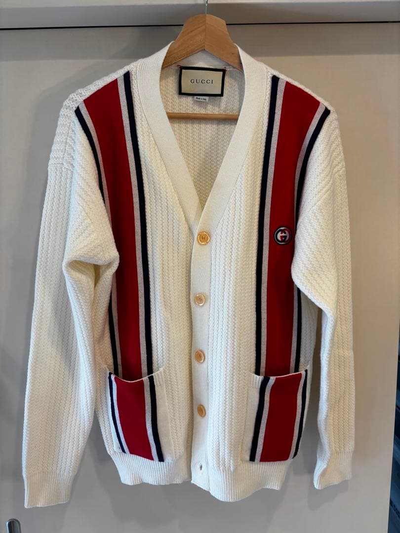 GUCCI ホワイトストライプカーディガン