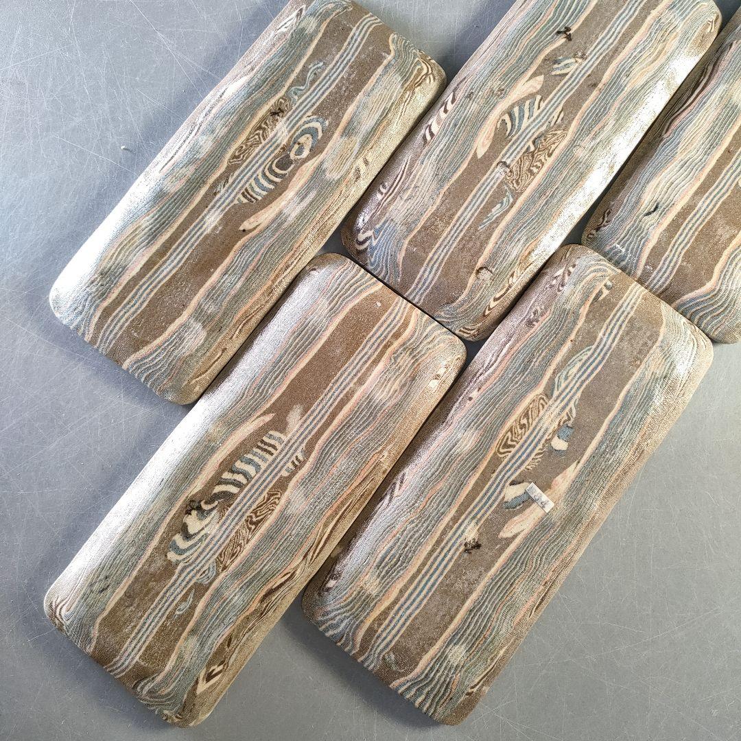 A1277-8/和弘 造/絞胎長皿5客/銘々皿/飾皿/盛皿/菓子皿/懐石道具/