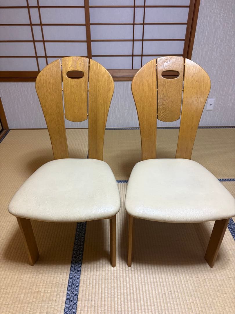 【美品】浜本工芸 / HAMAMOTO ダイニングチェア 椅子 合皮2脚セット