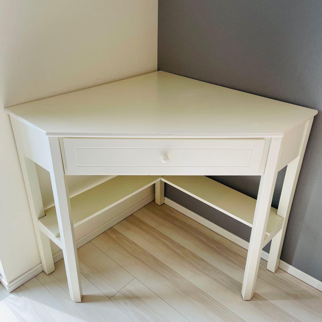 ホワイト コーナーデスク 引き出し付き　飾り台　北欧スタイル