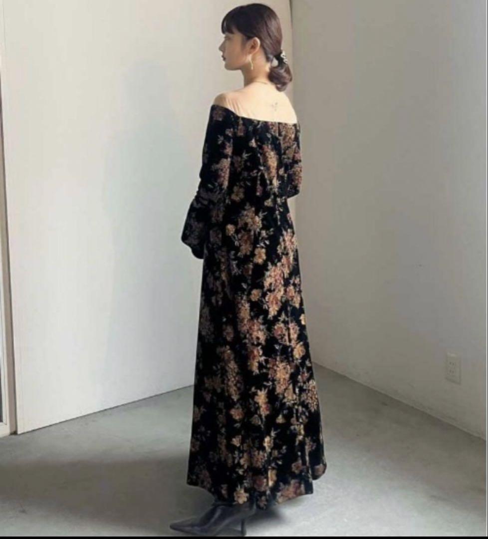 ワンピース ameri FLOWER PRINT VELOUR DRESS