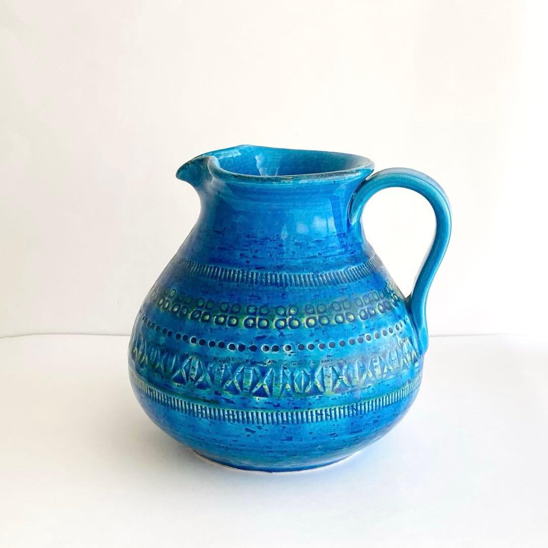 希少】FLAVIA 陶器 リミニブルー花瓶　花器　ミッドセンチュリーやシボネ好き