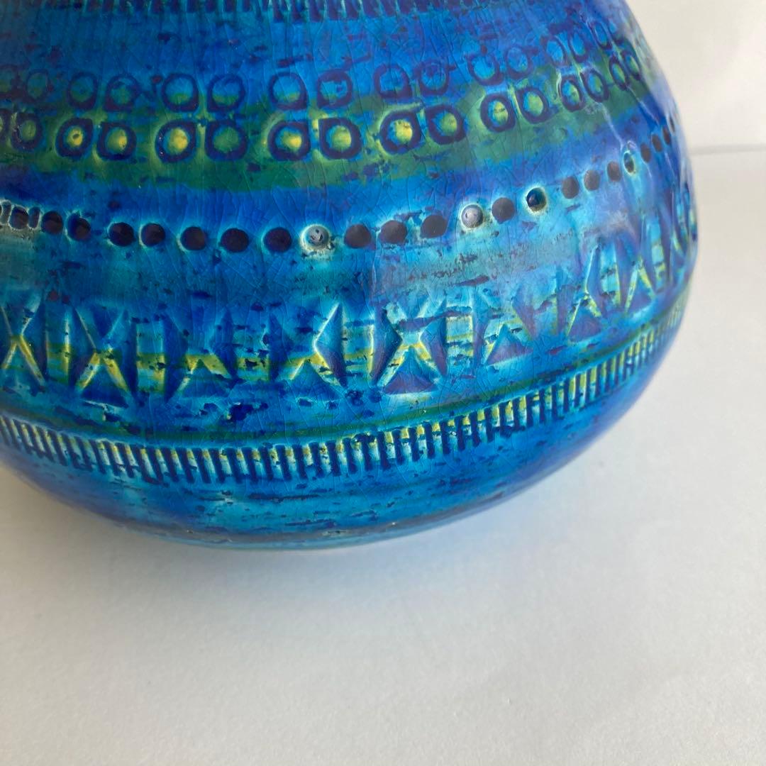 希少】FLAVIA 陶器 リミニブルー花瓶　花器　ミッドセンチュリーやシボネ好き