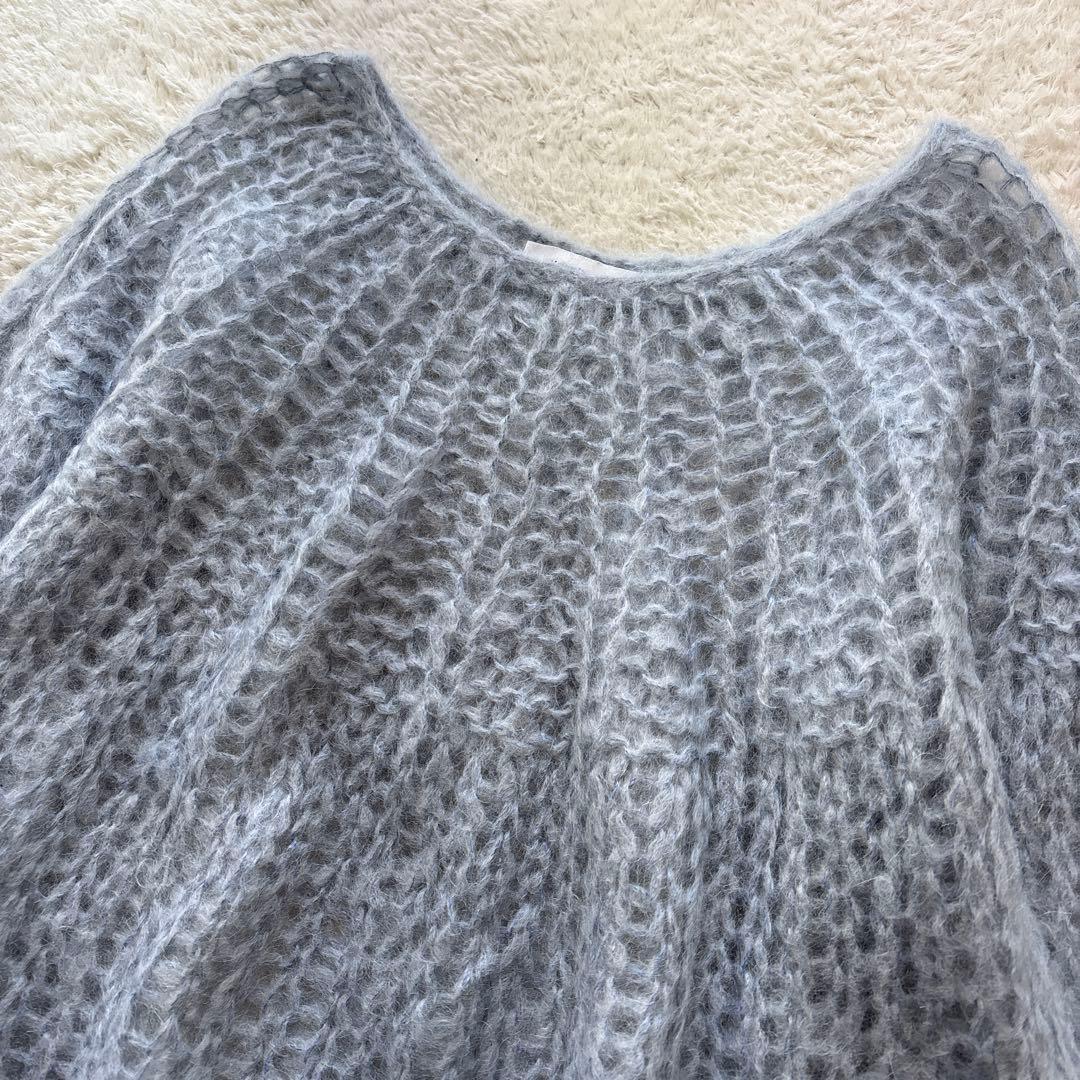 Maiami マイアミ　透かし編みモヘヤニット　アイスブルー