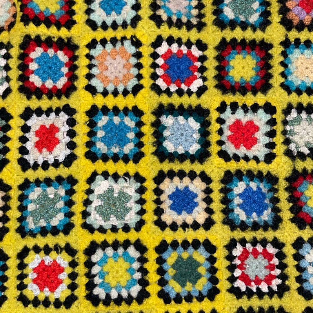 ヴィンテージ　ハンドメイド　ニット　ブランケット　パッチワーク　ラグ　アート