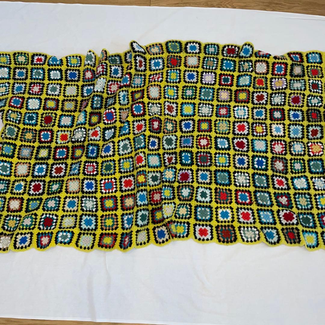 ヴィンテージ　ハンドメイド　ニット　ブランケット　パッチワーク　ラグ　アート