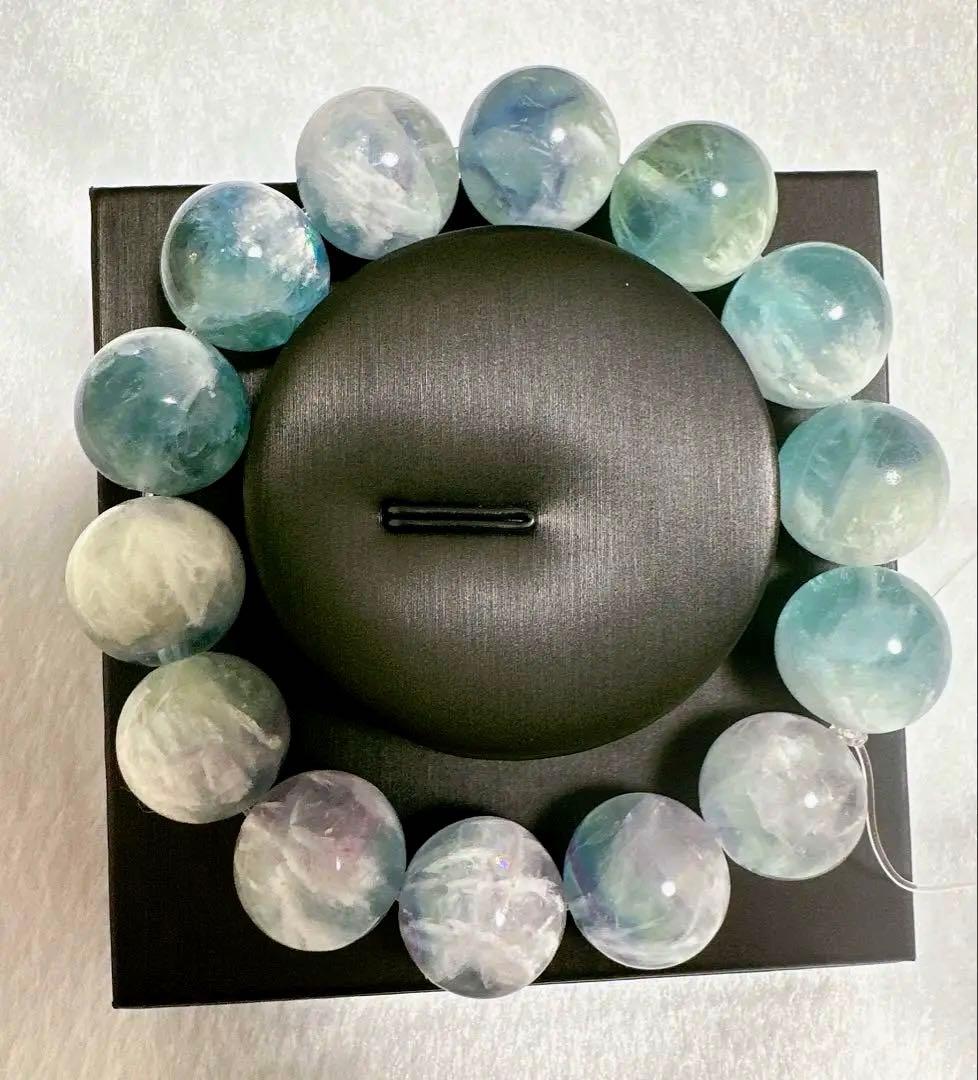 高品質 虹入り ブルー グリーン フェザーフローライト ブレスレット