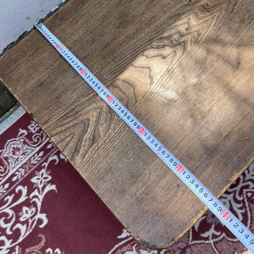 当時物アンティーク◾️木製無垢材 一枚板天板 ローテーブル 折りたたみ式ちゃぶ台