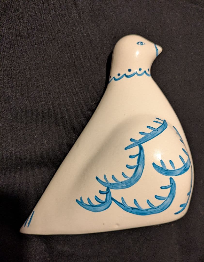 皆川明作 青い装飾の陶器製鳥の置物