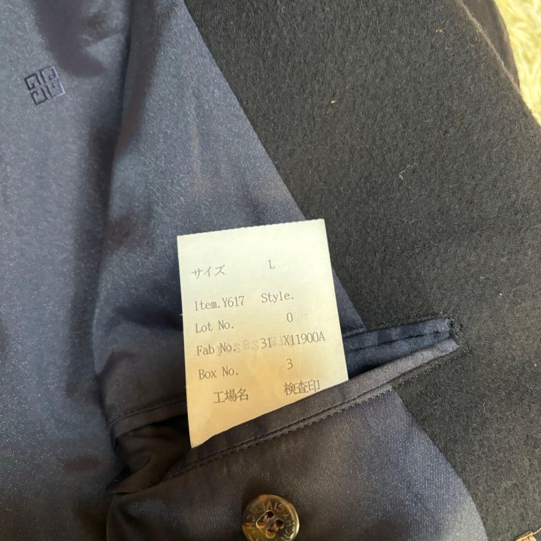 ジバンシー　カシミヤ混　ダブルブレストコート　ロゴ裏地　ロゴボタン　ブラック