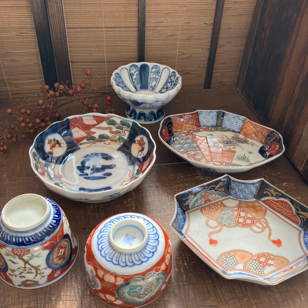 アンティーク　古伊万里　骨董　和食器 手描き色絵 6点セット