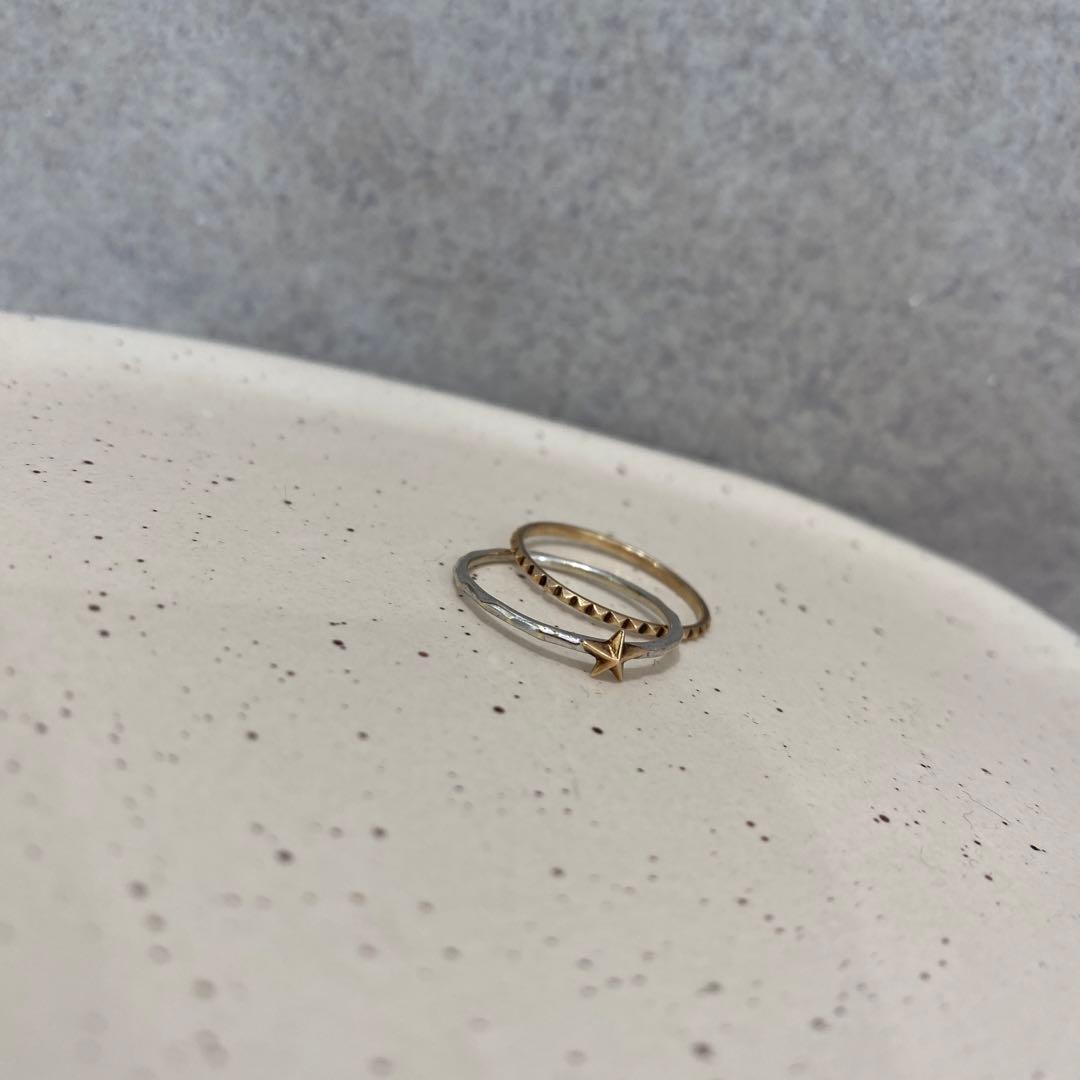 【203jewelry】9号 スタッズ スター ２連リング　シルバー ゴールド