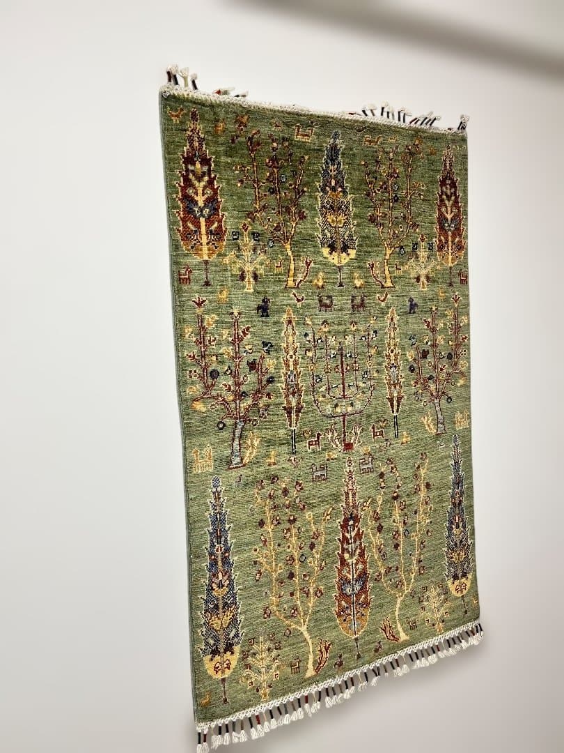 アフガニスタン手織りウール・コットン絨毯．サイズ:78x126cm