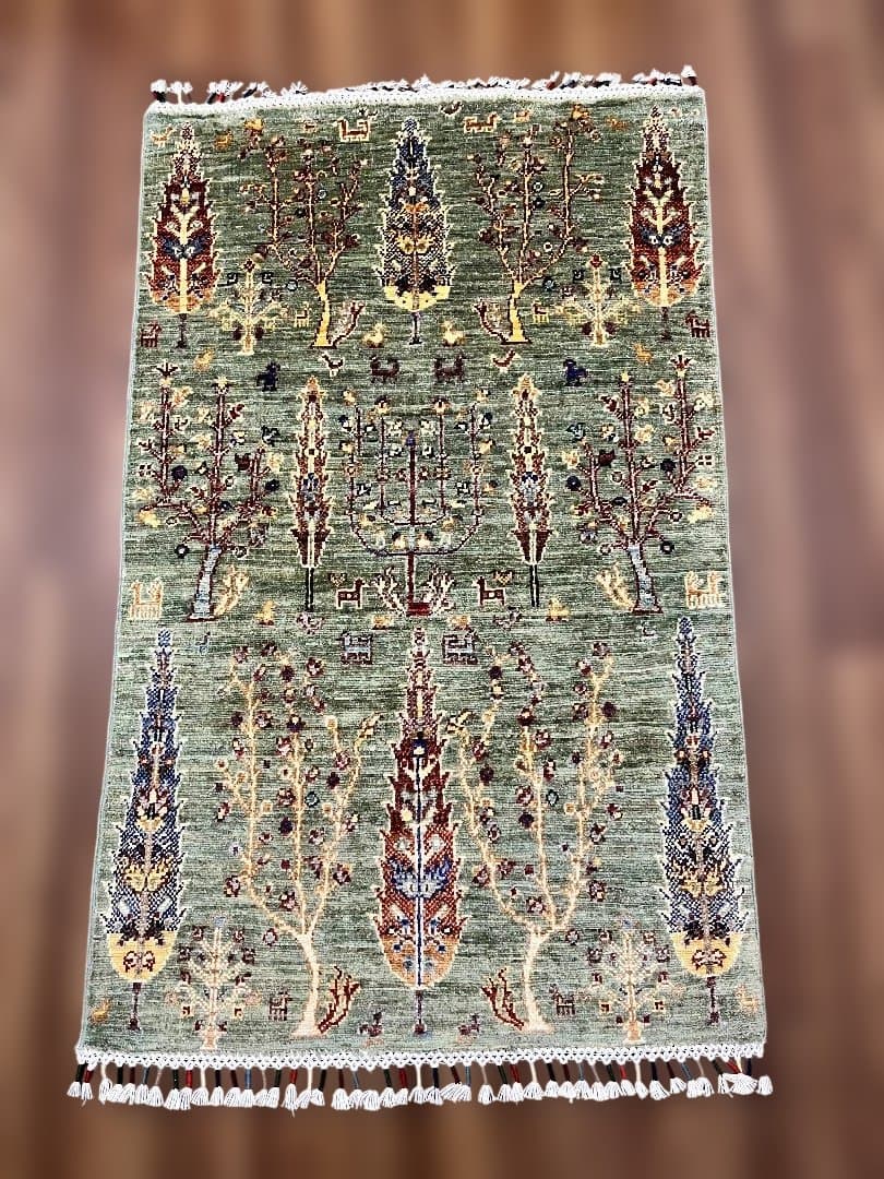 アフガニスタン手織りウール・コットン絨毯．サイズ:78x126cm