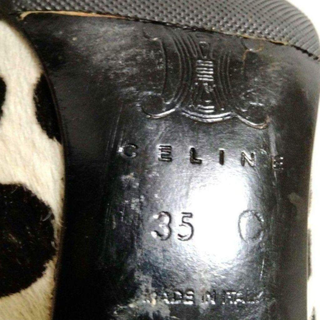 ♯374 希少CELINEハラコダルメシアン柄パンプス ヒール スクエア金具ロゴ