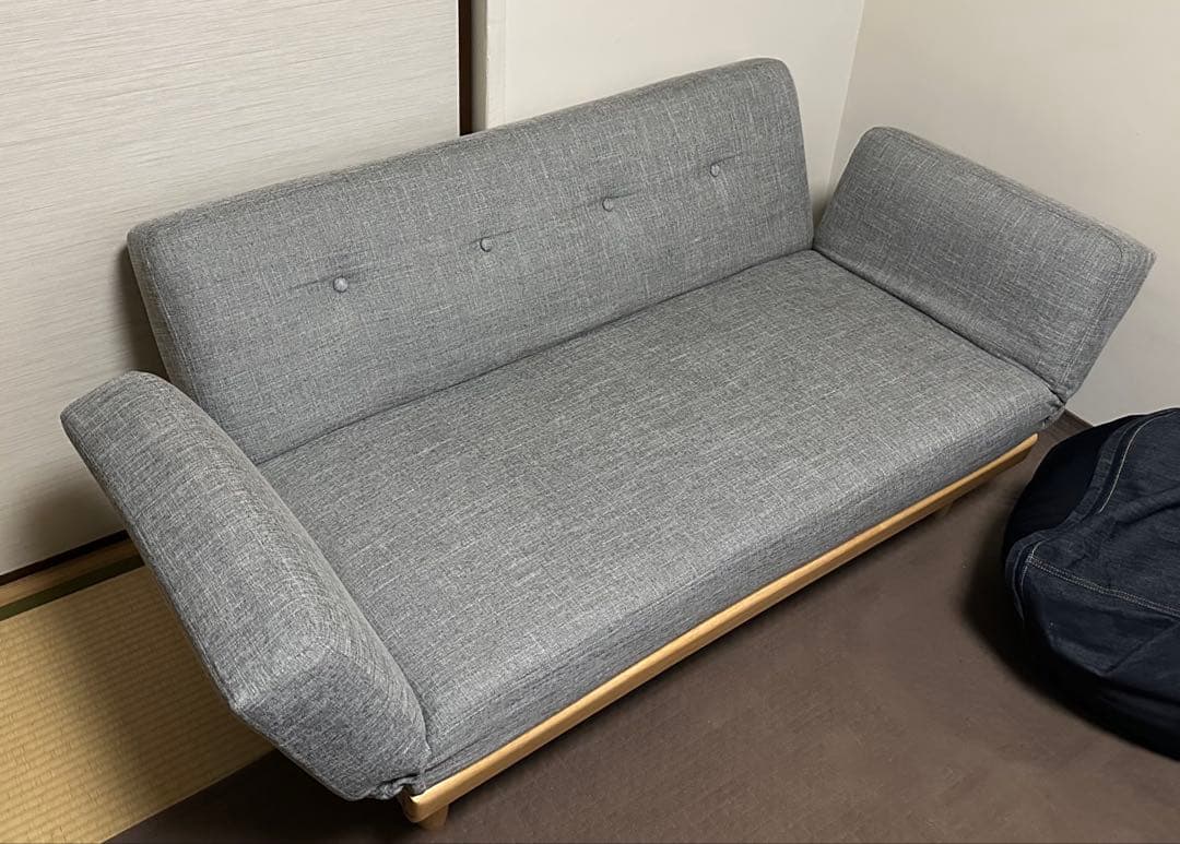 2人掛けソファベッド 天然木脚 ファブリック