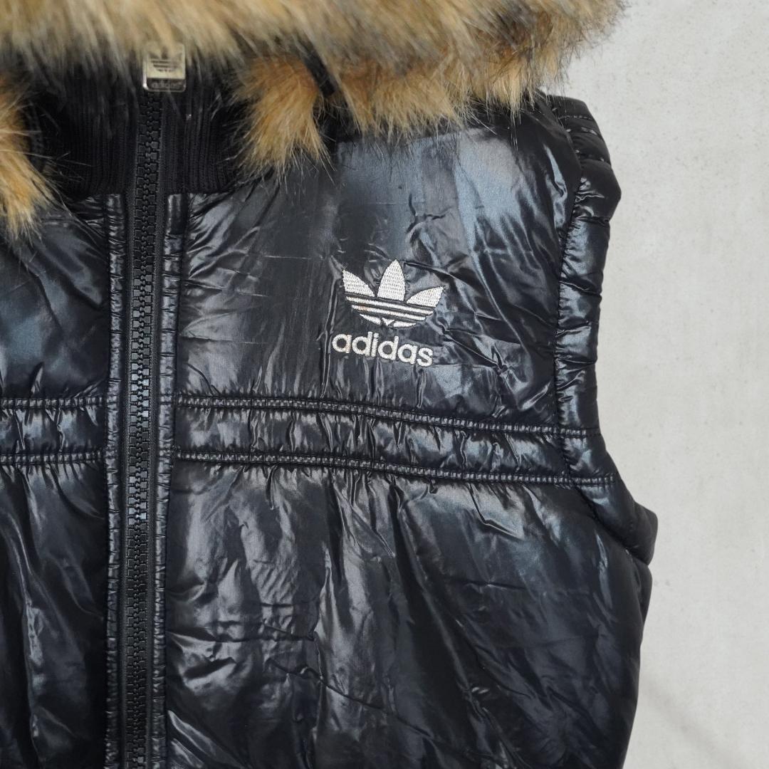 00's アディダス　adidas 中綿　ファー付き　ベスト　黒