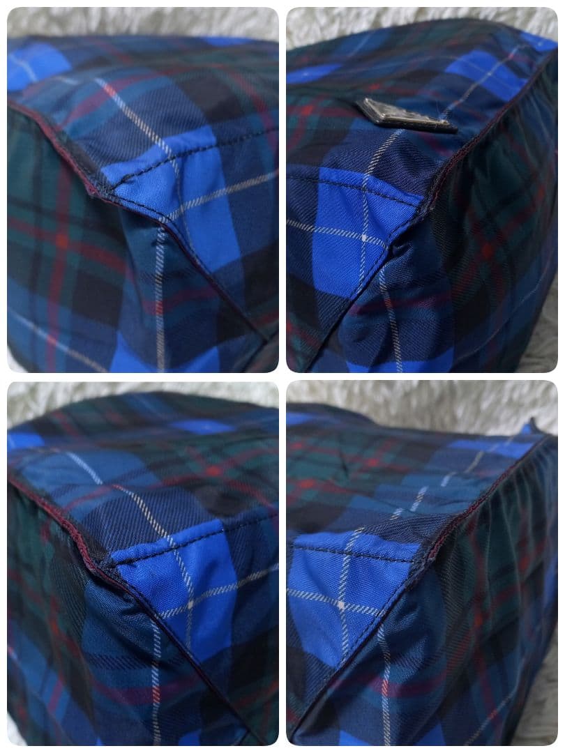 ●美品●　PRADA　チェック　マルチカラー　三角ロゴプレート　トートバッグ