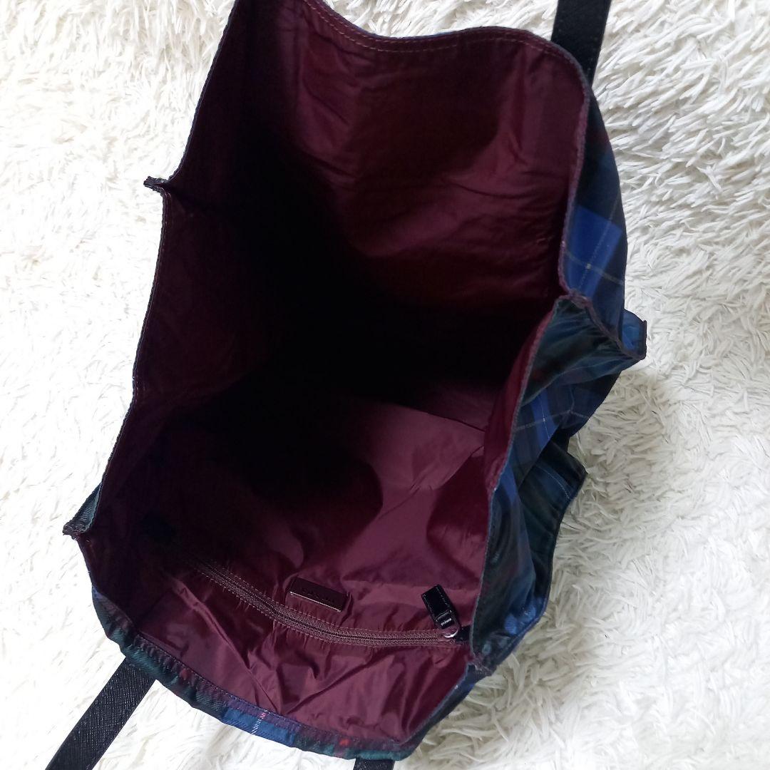 ●美品●　PRADA　チェック　マルチカラー　三角ロゴプレート　トートバッグ