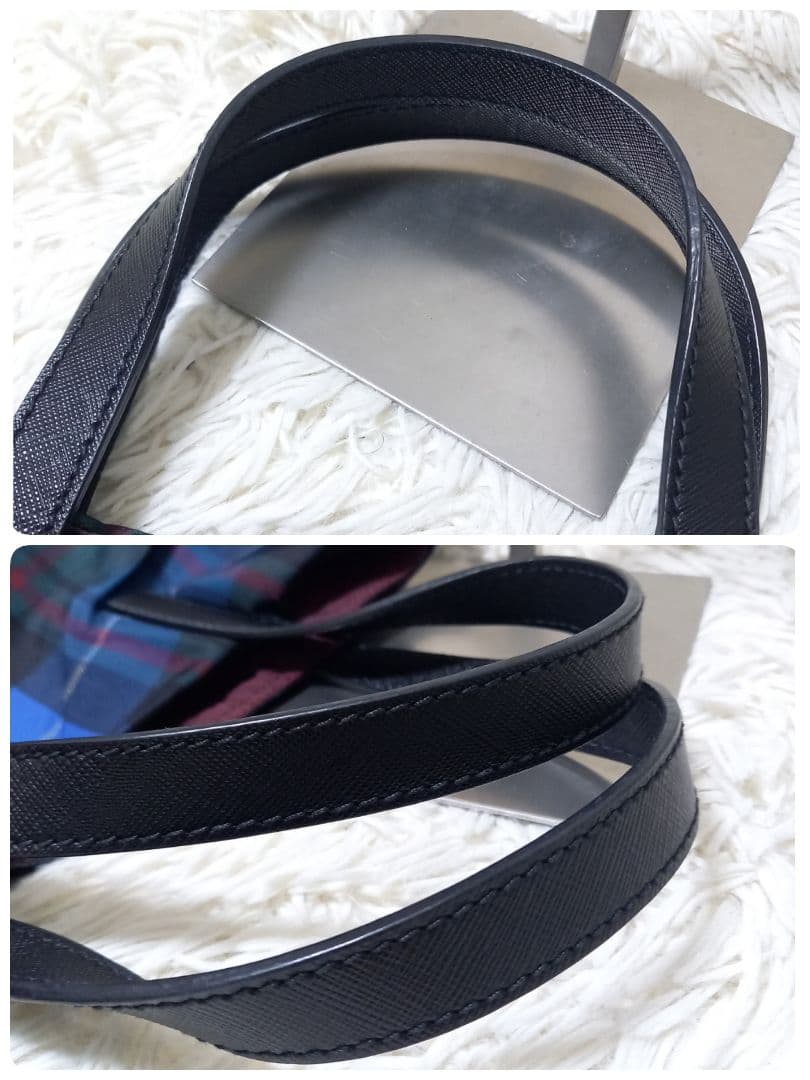 ●美品●　PRADA　チェック　マルチカラー　三角ロゴプレート　トートバッグ