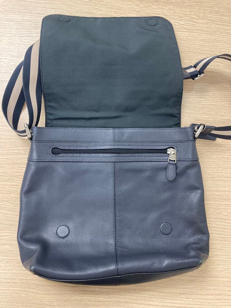COACH ネイビー レザー メッセンジャーバッグ◇