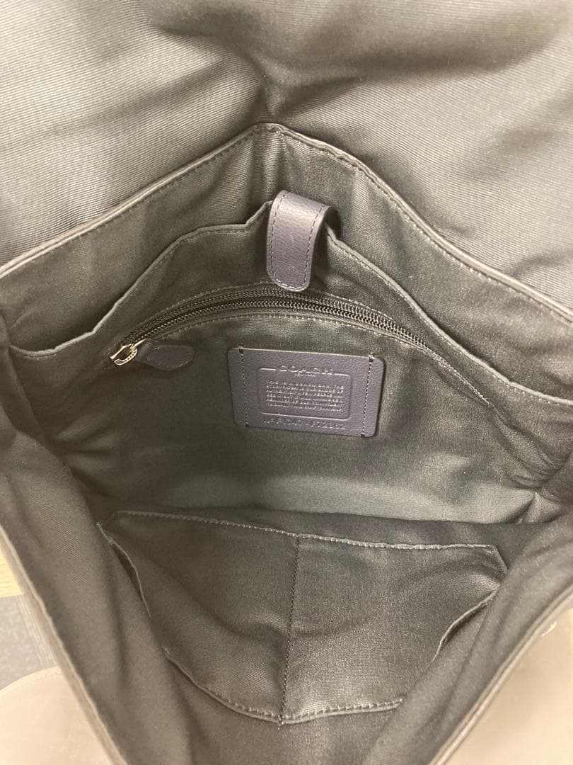 COACH ネイビー レザー メッセンジャーバッグ◇