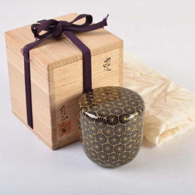 Gojyo　輪島塗　前志芸男作　沈金菊文様　棗　共布共箱　V　9152