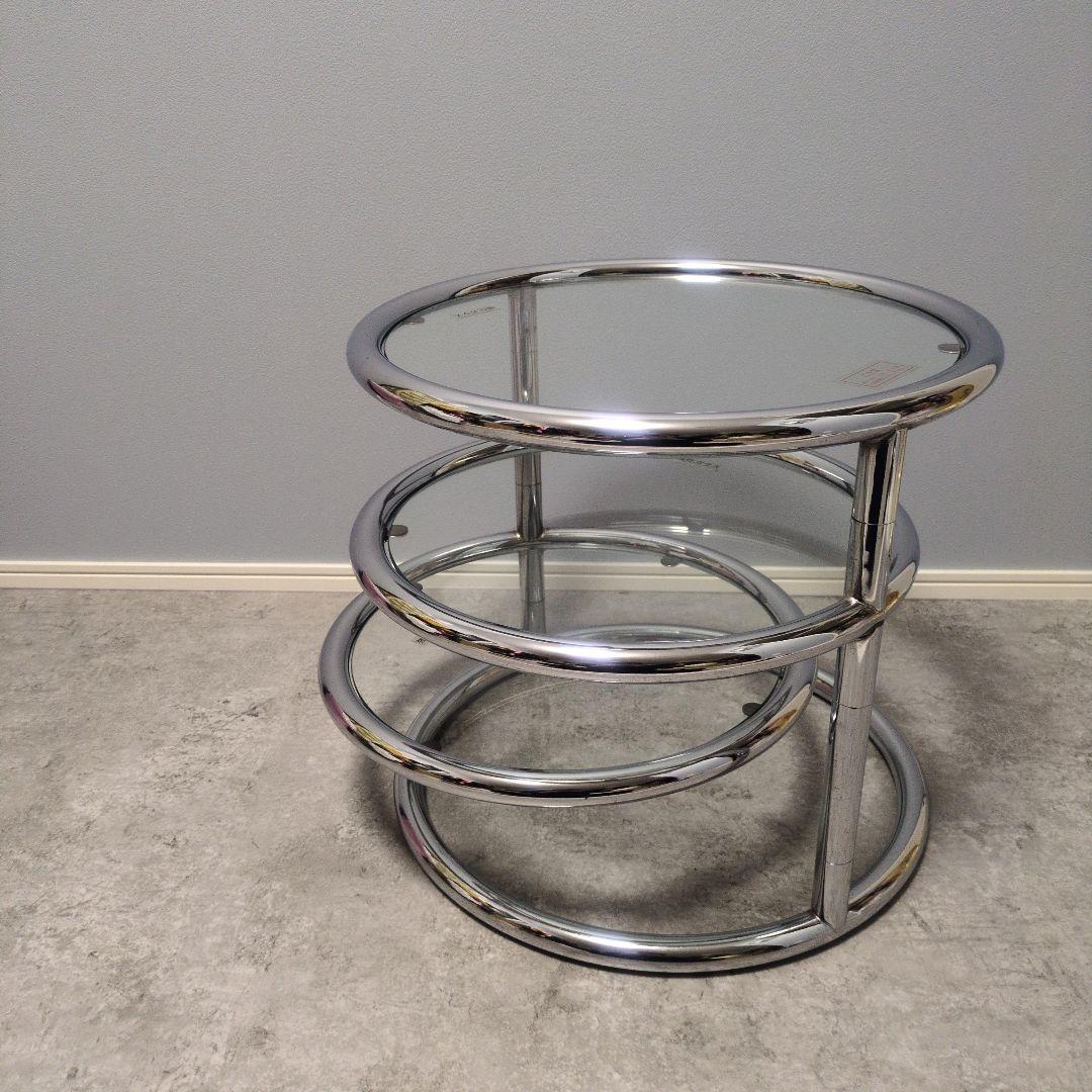 ラウンドテーブル 3段ガラス ミッドセンチュリー モダン スペースエイジスタイル