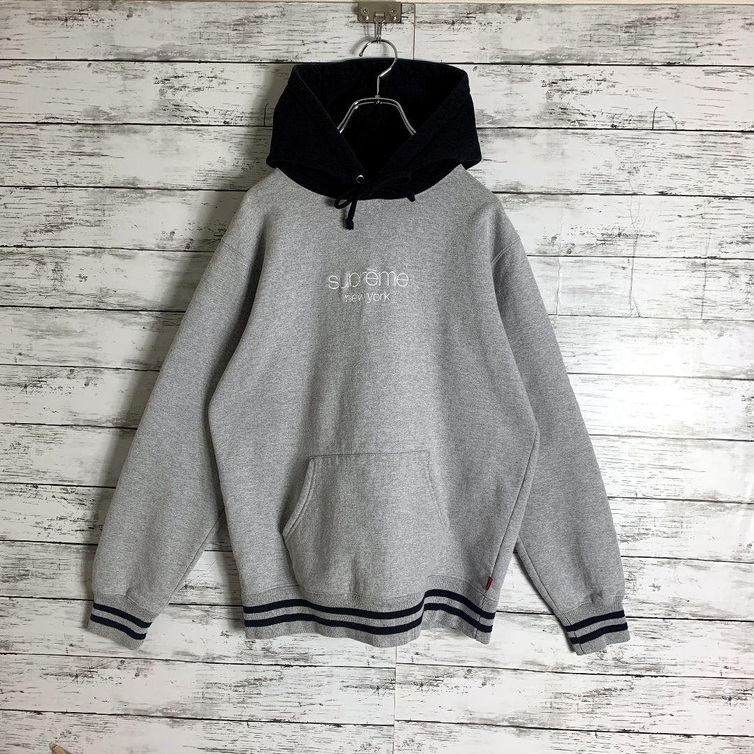 872【めっちゃレア】シュプリーム☆刺繍ロゴ入りパーカー　フードバイカラー