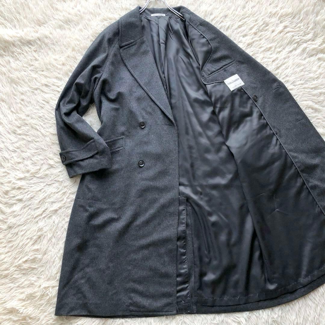 【ほぼ未使用 カシミヤ100%】ダブルチェスターコート　グレー　L マキシ丈