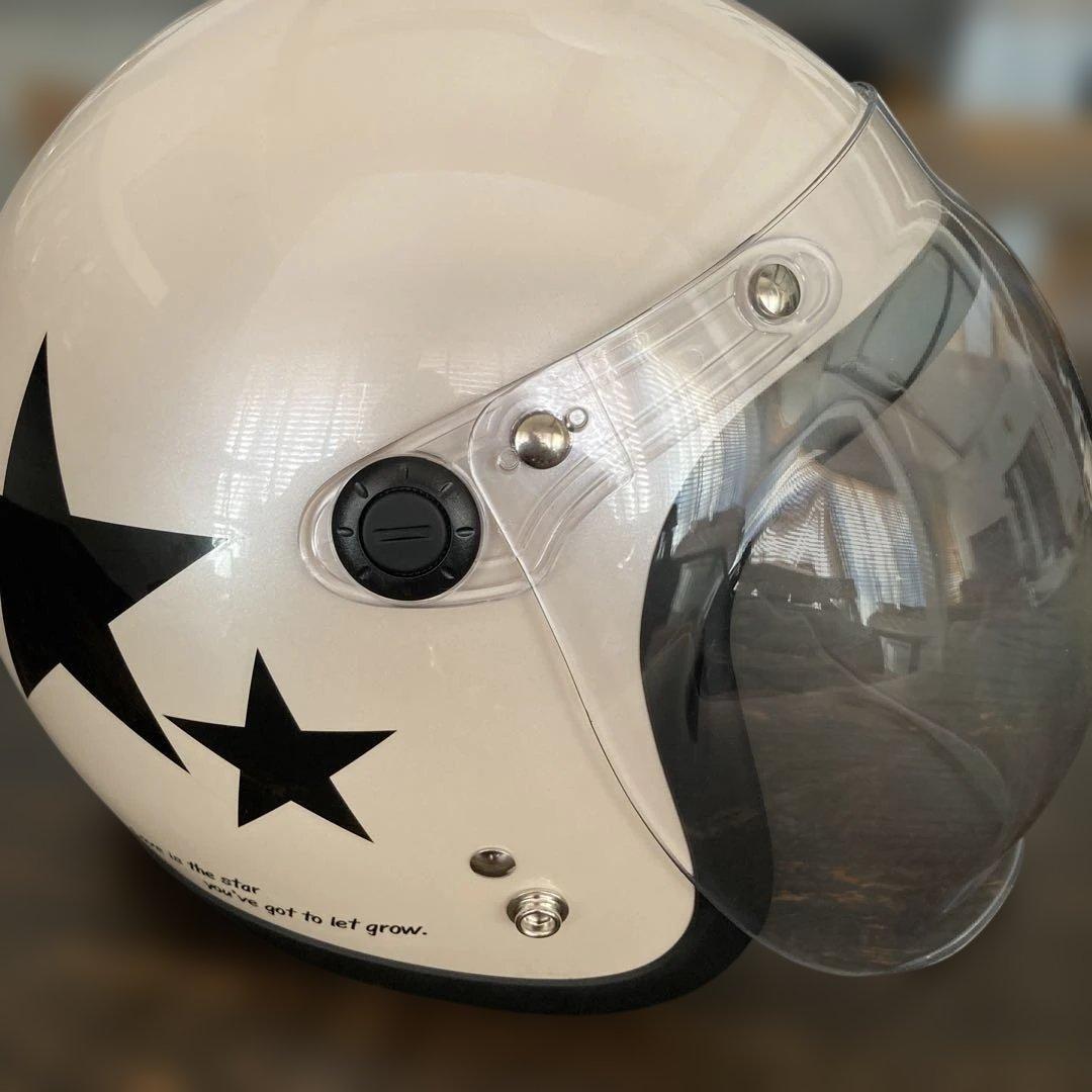 パンダつきホワイトジェットヘルメット ブラックスターレディース
