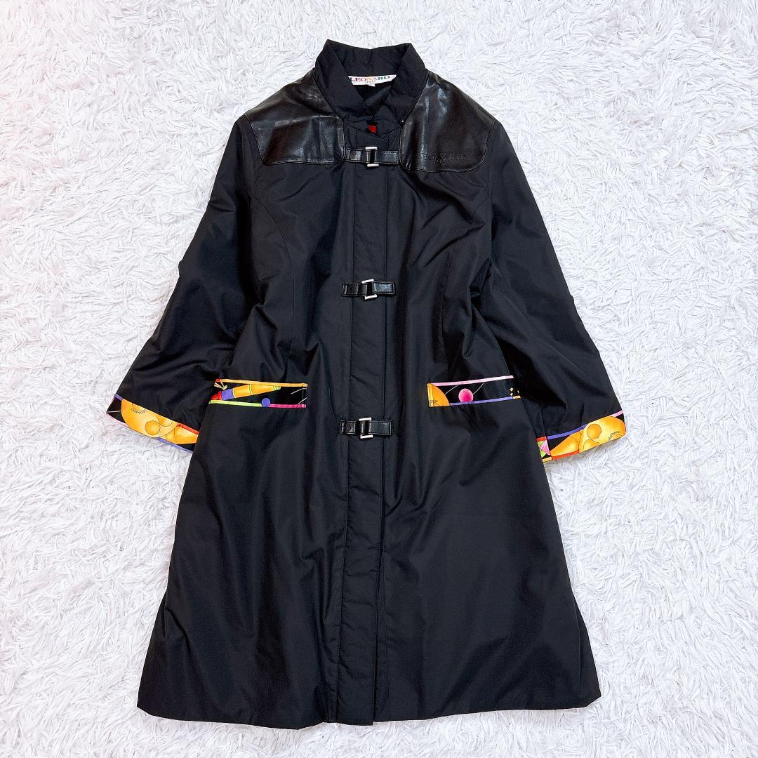 訳あり【極美品】レオナール パデッドロングコート トリム 花柄裏地 ブラック L
