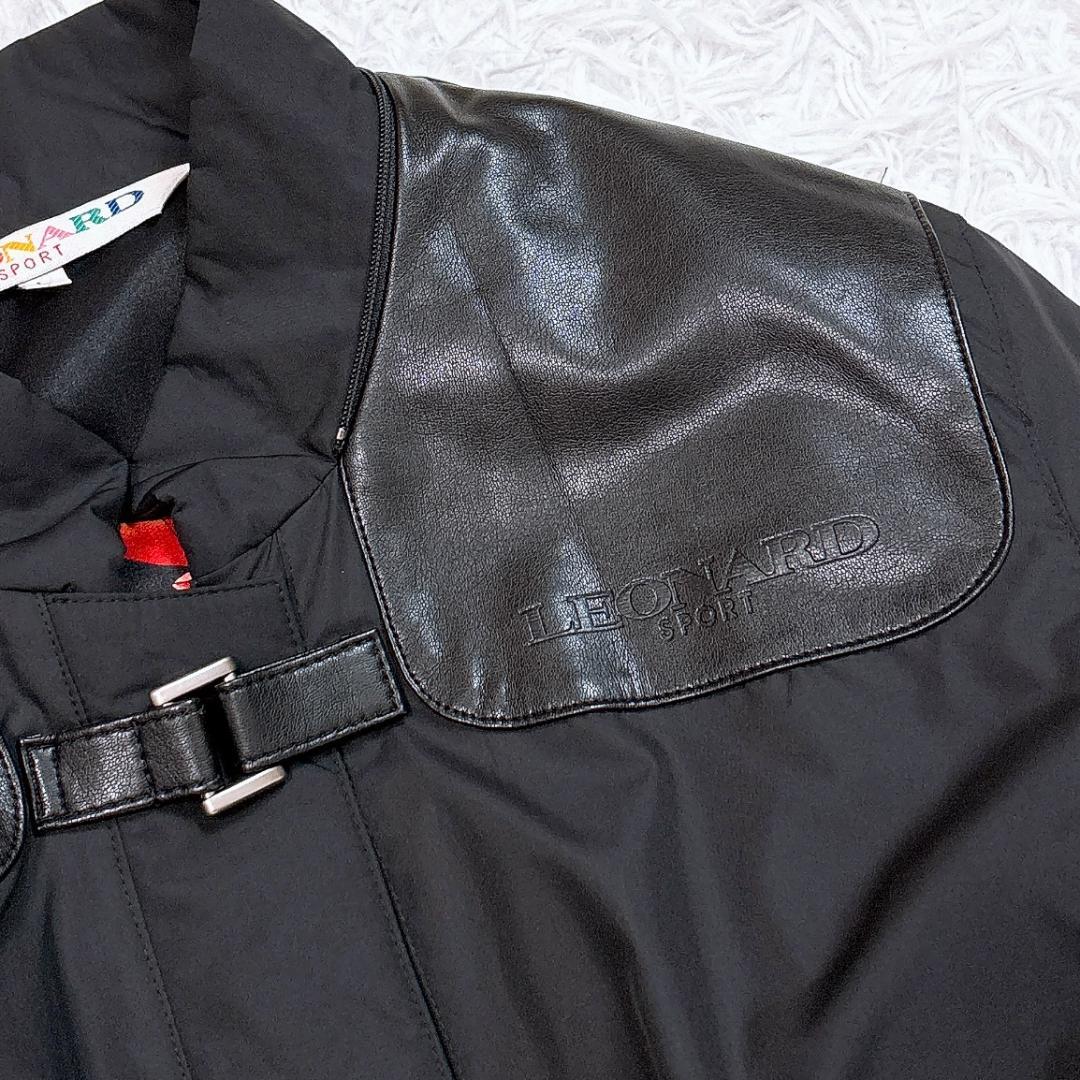 訳あり【極美品】レオナール パデッドロングコート トリム 花柄裏地 ブラック L