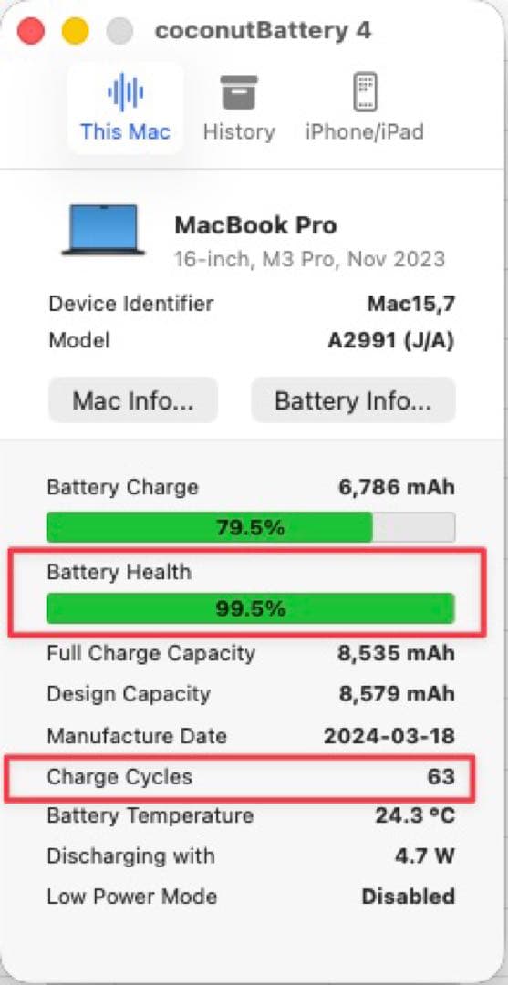 【美品】MacBook Pro M3 36GB 1TB 16インチ